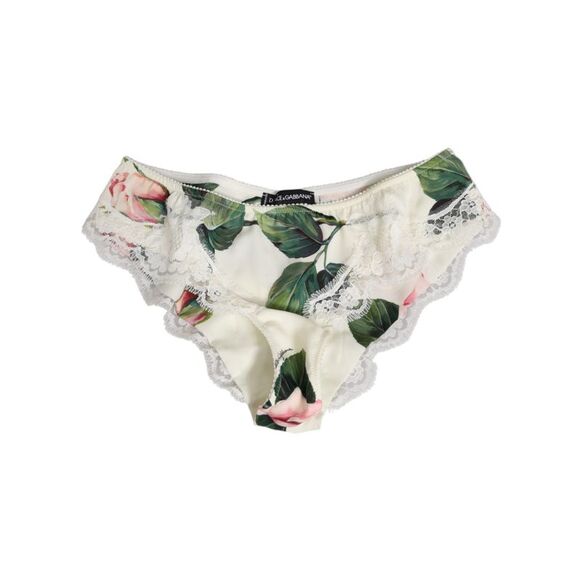 Dolce & Gabbana White Silk Satin Floral Lace Trim Slip Women's Underwear